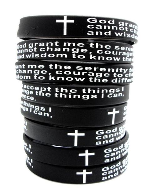 

100pcs inspirational english serenity prayer silicone bracelets christian men fashion wristbands whole god serenity jewe317s2713259, Golden;silver