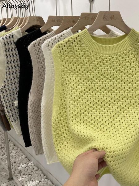 

women's vests sweater vests women solid hollow out all-match summer knitting simple thin o-neck retro fashion loose ulzzang streetwear, Black;white