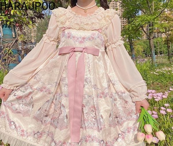 

women039s blouses shirts harajpoo women lolita female japanese summer fall lace embroidered wood ears long sleeve thin chiffo9676042, White