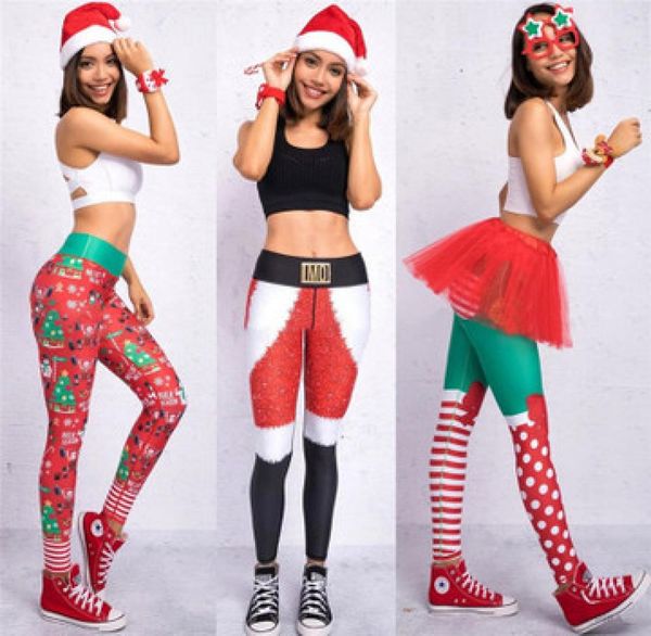 

2019 new ugly santa christmas holiday leggings tights slim green women xmas funny costumes party pants9146183, Black;white