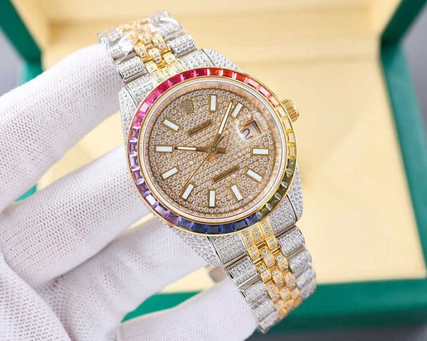 

rolx bust down watches datejust full diamond watch o5jl mechanical movement watches for men 41mm montre de luxe homme with box, Slivery;brown