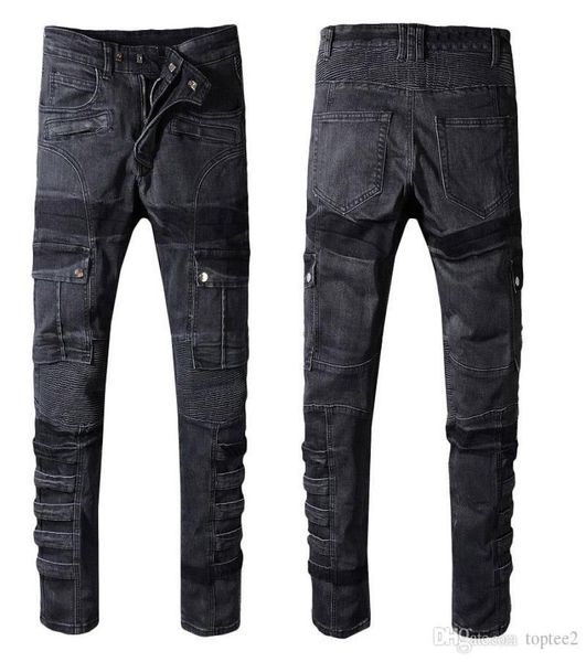 

2018 fashion men039s jeans designer shredded pants distressed embroidery jeans luxury motorcycle men biker jeans trouser4631558, Blue