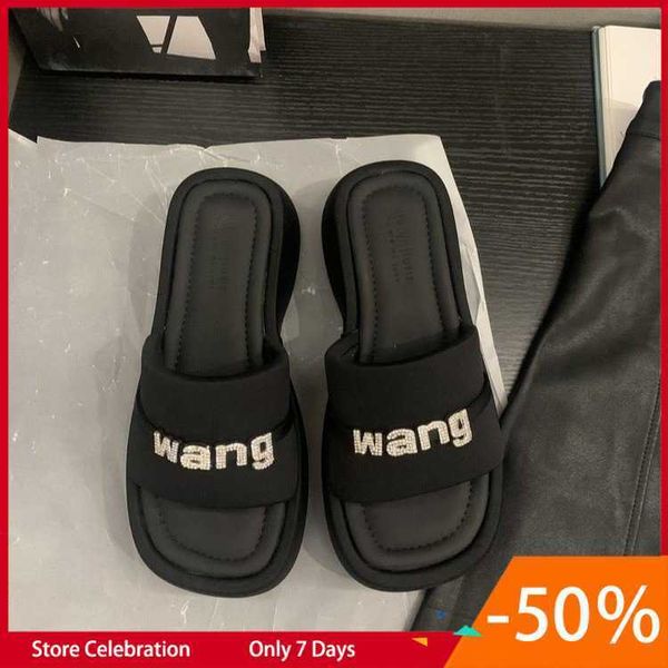 

fashion versatile letter for women outwear 2023 summer new thick sole elevated beach casual slippers, Black