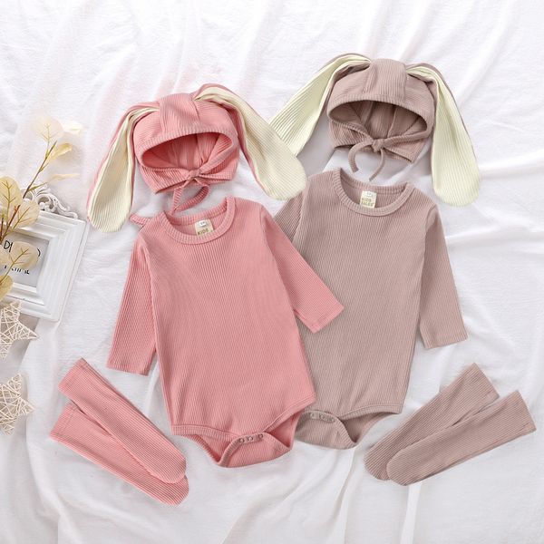 

clothing sets easter born baby rabbit romper clothes 3 pcs solid ear hat bodysuit socks casual bunny costume 024m boy girl outfits 230803, White