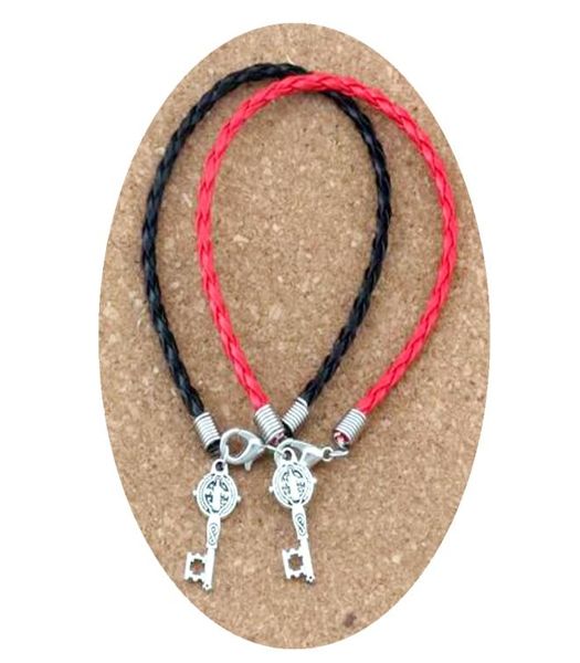 

50pcs/lots leather bracelet antique silver benedict medal key religious charms pendants (red & black)7854495, Golden;silver