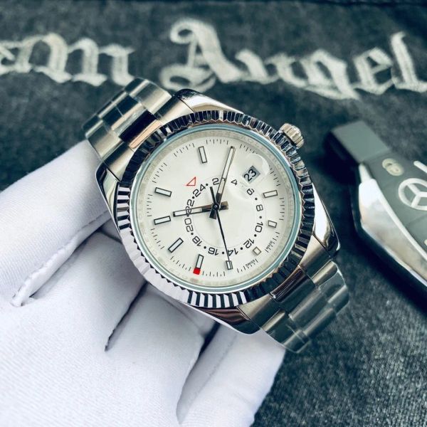 

mens watches automatic mechanical watch stainless steel calendar skydweller classic blue dial business master wristwatches gmt wrist-watch b, Slivery;golden