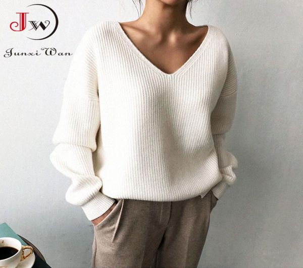 

casual autumn winter women sweater knitted pullover warm elegant chic female loose oversize cashmere basic jumper pull1694573, White;black
