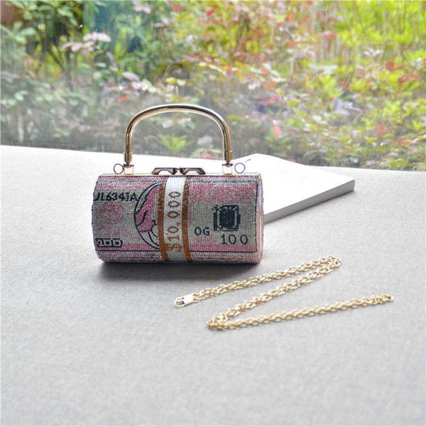 

order rubber drill small cylinder single shoulder dollar bag inlaid diamond fashion rhinestone dinner bag woman 230804