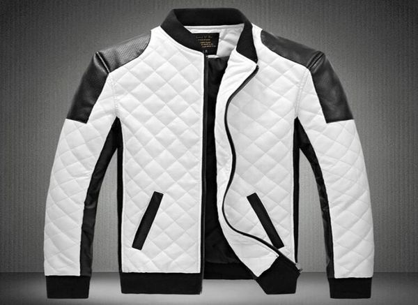 

designer jacket men039s stand collar pu leather jacket coat black and white color matching large size motorcycle leather3687536, Black;brown