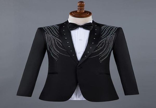 

personality collar diamonds blazer men suit set with pants mens wedding suit costume singer stage clothing traje de novio hombre1519180, White;black