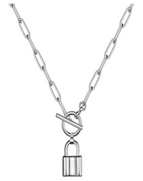 

chains 2021 european and american women punk style ot buckle lock pendant paper clip chain necklace party7063101, Silver