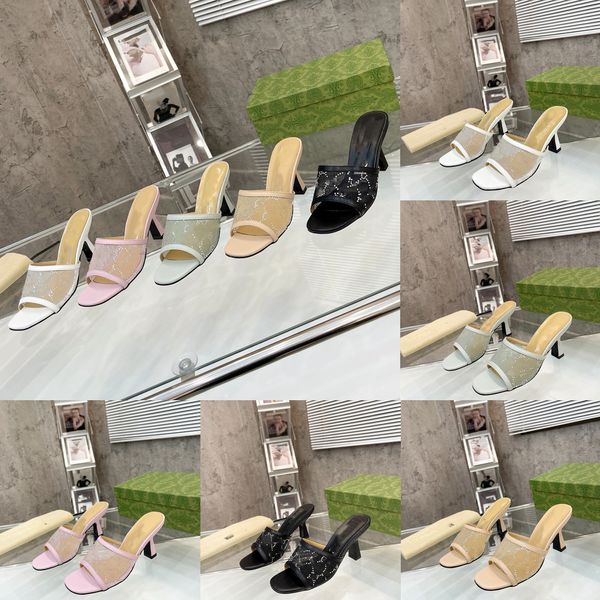 

classic designer g sandals women heel slippers mesh ggity flat flip flops luxury fashion letters mini rhinestone diamond g double pumps flip, Black