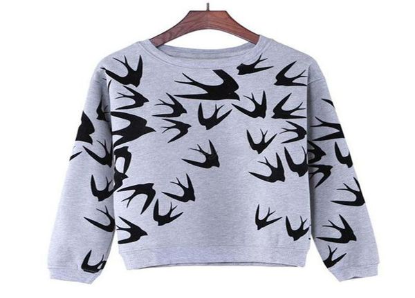 

fashion women spring autumn swallow printing long sleeve sweatshirt pullover hoodies7154656, Black