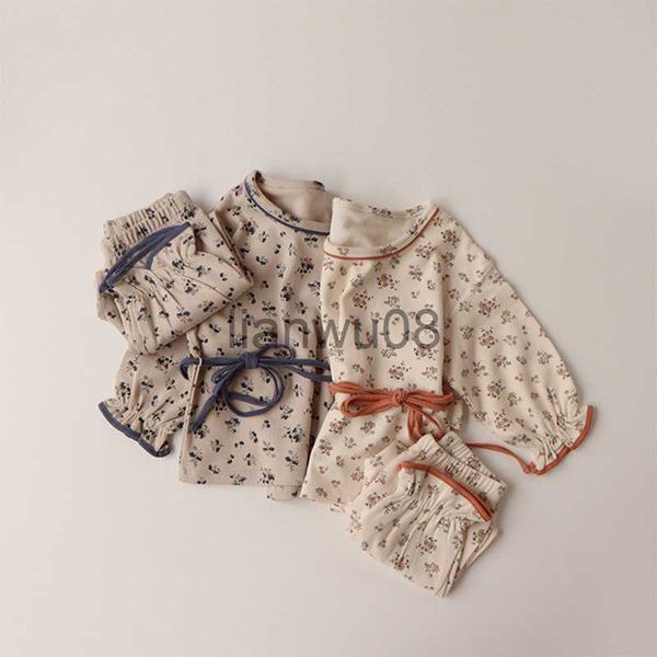 

clothing sets 16t toddler kid baby girls print clothes set autumn winter pj set floral pant suit elegant cotton sleepwear pajamas set x0803, White