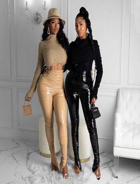 

women faux pu leather pants high waist leggings black split bodycon pencil skinny winter legging streetwear9230735, Black;white