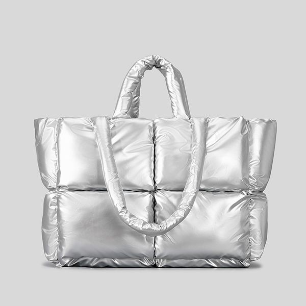 

puffer tote bag for women quilted puffy handbag large light winter down cotton padded shoulder bag down padding tote bags lady clutch bag pu