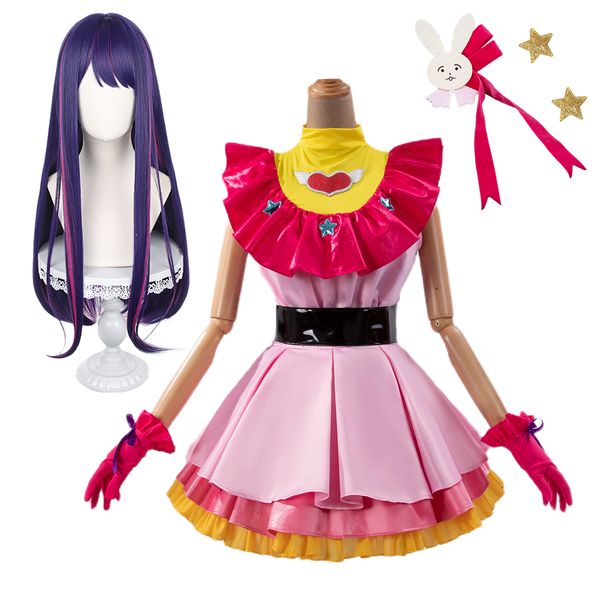

girl's dresses holoun oshi no ko anime ai hoshino cosplay costume wig lolita dress skirt bunny hairpin rose net synthetic fiber gift 23, Red;yellow
