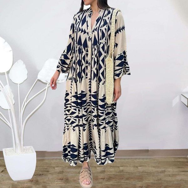 

l size womens clothing elegant printed shirt skirt bohemian dress, Black;gray