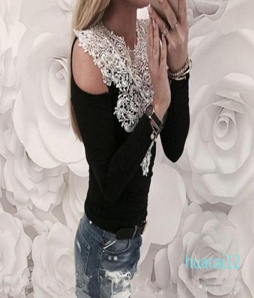 

summer women lace long sleeve hollow out casual solid flower blouse pullovers elegant lady spring95336359292728, White