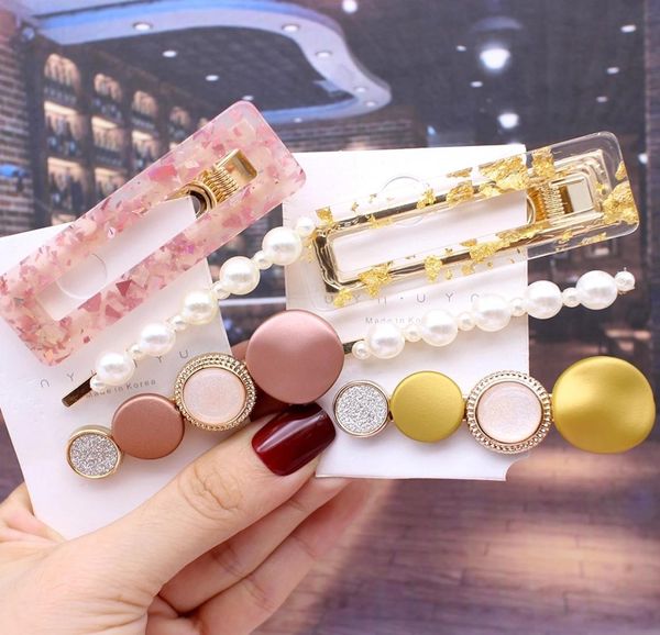 

18pcs6sets hair clips for women fashion sweet girl acrylic korean style hairpin alloy bb handmade headband hair accessories9150839, Slivery;white