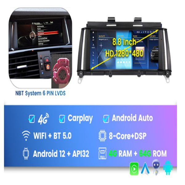 

qualcomm snapdragon 662 android 12 car radio multimedia player gps navigation connected systems for b-m-w x3 f25 x4 f26 head unit