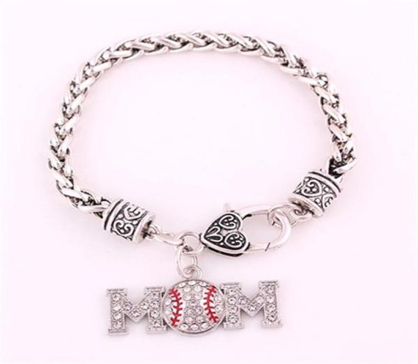 

antique sliver plated multicolor studded with sparkling crystal mom baseball or softball pendent charm sports wheat bracelet298t9486794, Golden;silver