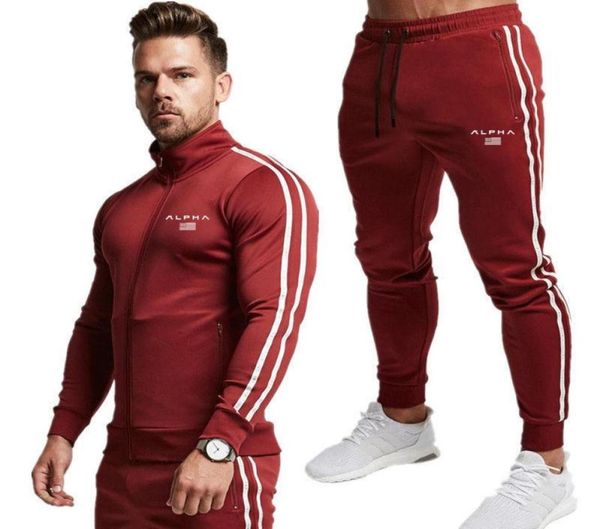 

running set fashion stripe patchwork men tracksuit sets zip cardigan sweatshirt sweatpants slim joggers gym pants suit9160776, Gray