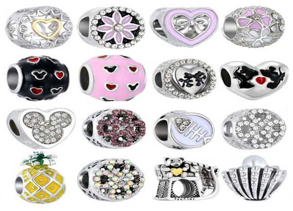 

simple style big ball stars crystal flowers diy bead fit original pandora charms silver bracelet trinket jewelry for women gifts3927590, Black