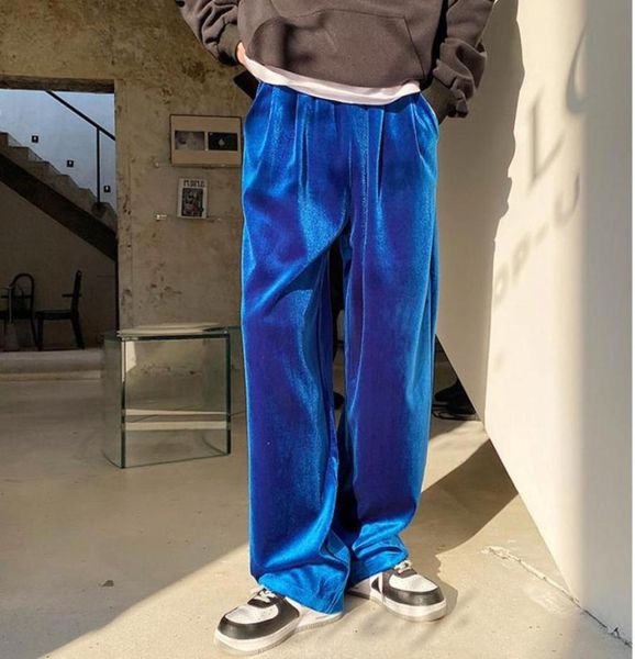 

men039s pants velvet fabric casual loose long spring autumn 2022 mid elastic waist thickening blue trousers 9a05347309825, Black