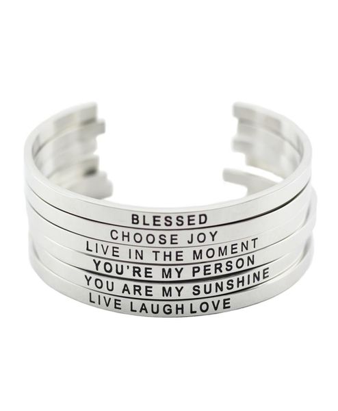 

new arrival 316l stainless steel engraved positive inspirational quote cuff mantra bracelet bangle for women men7423807, Black