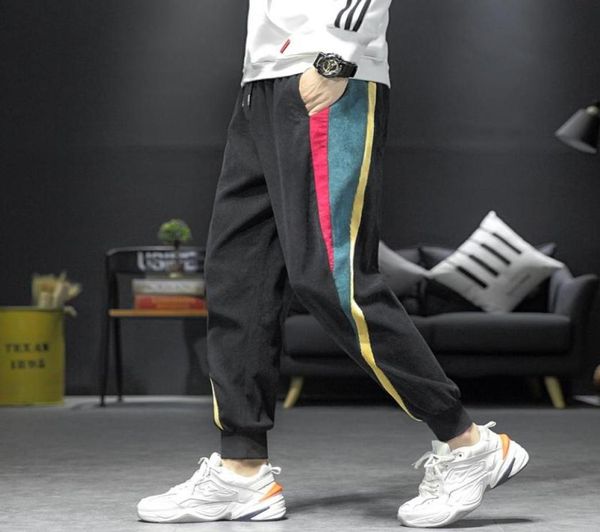 

men hip pants color block patchwork corduroy cargo harem pant streetwear harajuku jogger sweatpant cotton trousers men039s5063408, Black