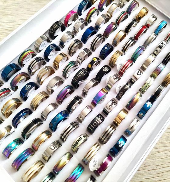 

bulk lots 50pcslot fashion men stainless steel ring classic wedding ring for women styles mixed whole party jewelry3294654, Silver