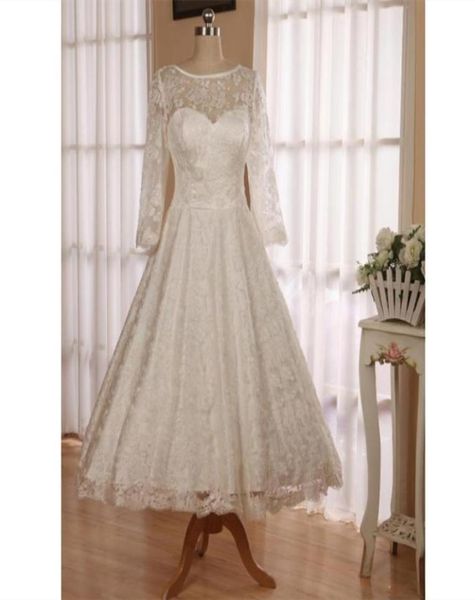

2019 simple ivory lace country wedding dresses knee length 34 sleeves beach bridal gowns custom backless plus size wedding gowns751378448, White
