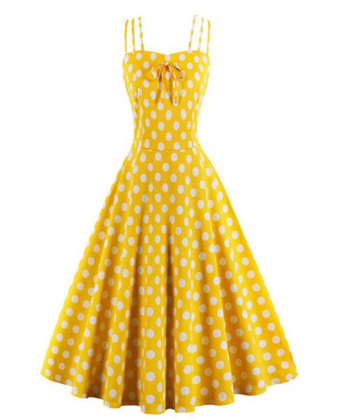 

women 2018 summer polka dots print vintage halter elegant dress spaghetti strap sleeveless party dresses plus size 3xl 4xl vintage1343532, Black;gray