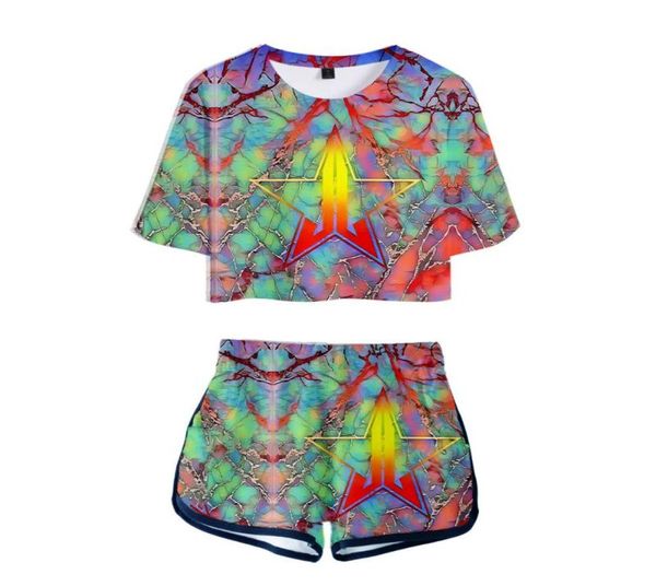 

jef star two pieces sets women fashion casual tshirtshorts clothes song imported 3d print 2020 fashion female short sweet8910356, Gray