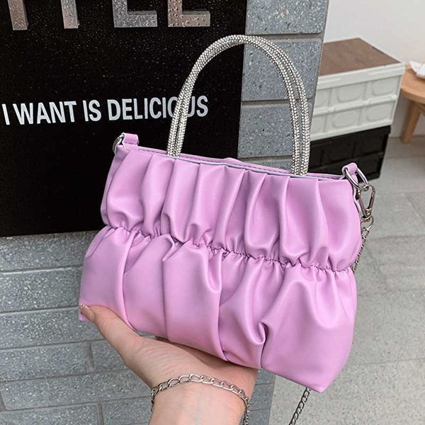 

shoulder bags water diamond handheld bag women's summer new ladies celebrity party pleated cloud chain crossbody