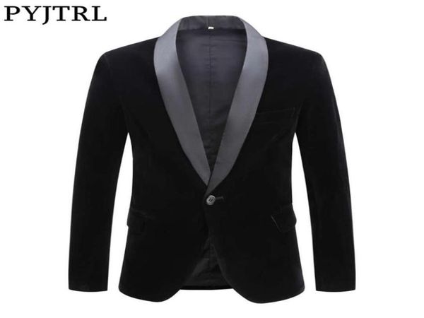 

pyjtrl male plus size classic black shawl lapel velvet blazer men fashion casual wedding groom slim suit jacket singers costume 205077160, Black;brown