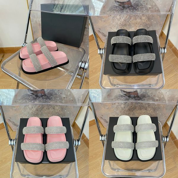 

slipper designer shoes wang slides alexandar high edition aw king rhinestone diamond high heel shoes for women 2023 new open toe two straps, Black
