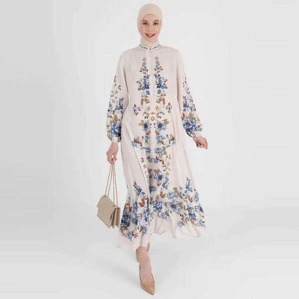 

middle eastern womens dress sweet floral print loose long sleeve, Black;gray
