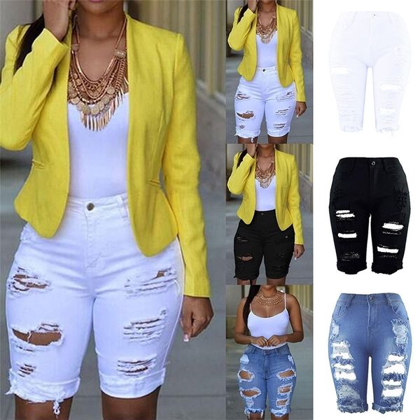 

women's short denim summer destroyed hole jeans fashion casual pants short for ripped femme pantalones cortos ropa mujer 230803, White;black