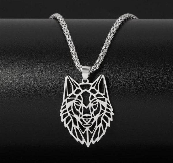 

hollow wolf head pendant necklace for men silver color stainless steel punk forest animals wolf long chain necklaces jewelry294y5335762