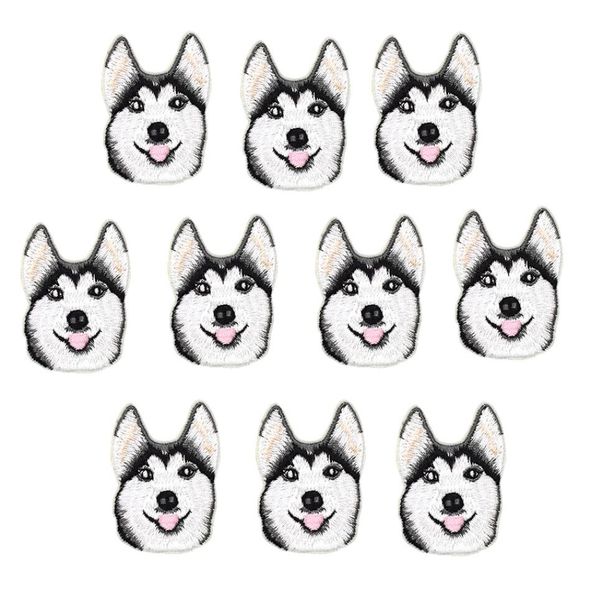 

10pcs huskie dogs iron on transfer applique patch for clothing bags embroidery patches for garment jeans diy sew on embroidery bad1217764, Black