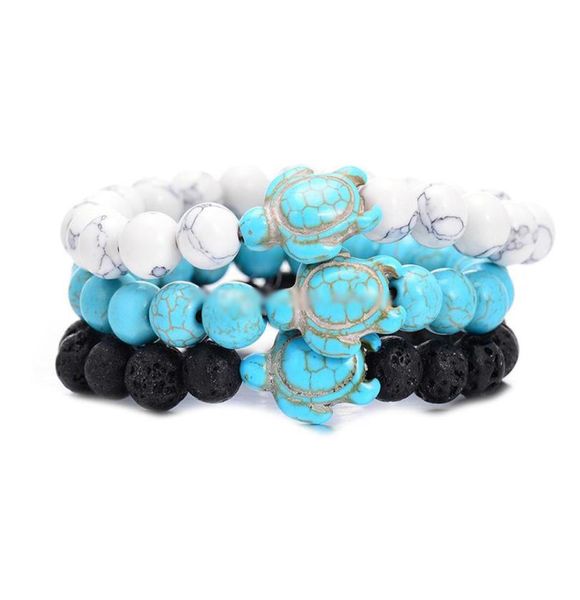 

summer beaded style sea turtle beads bracelet classic 8mm turquoise natural stone elastic friendship bracelet beach for women men 3385331, Black
