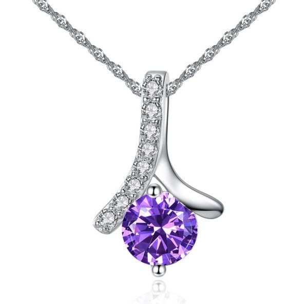 

fashion new herringbone pendant necklace purple white zirconium copper plated white gold necklace4943734, Silver