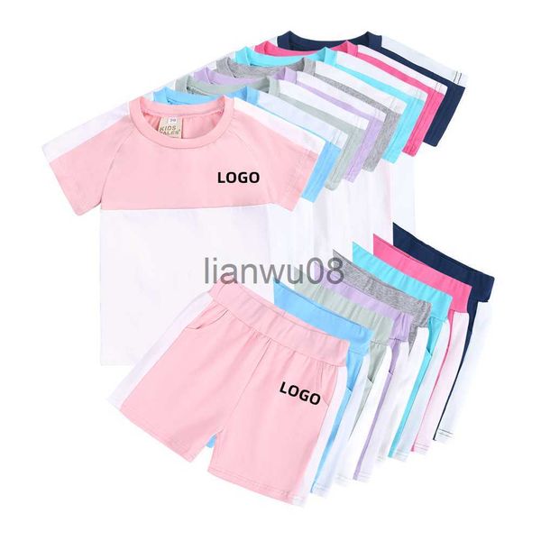 

clothing sets kids custom tracksuit clothes 2022 boys girls summer children patchwork outfits sets 2pcs short tshirt personalize sportswear, White