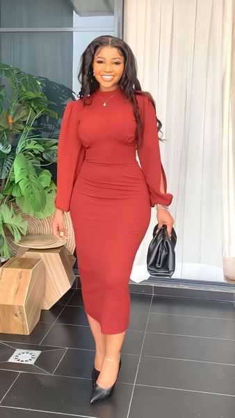 

womens clothing pleats temperament personality slit sleeves slim one step dress, Black;gray
