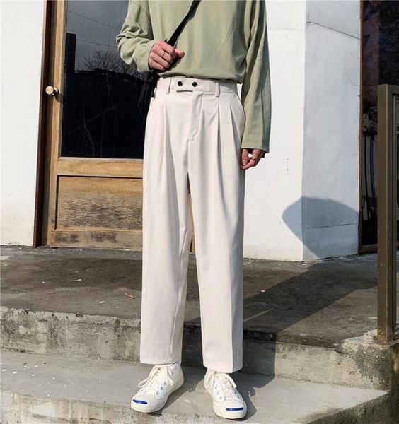 

2020 summer new loose men039s pants wild solid color mens fashion straight pants young men business classic wide leg trousers4257517, Black