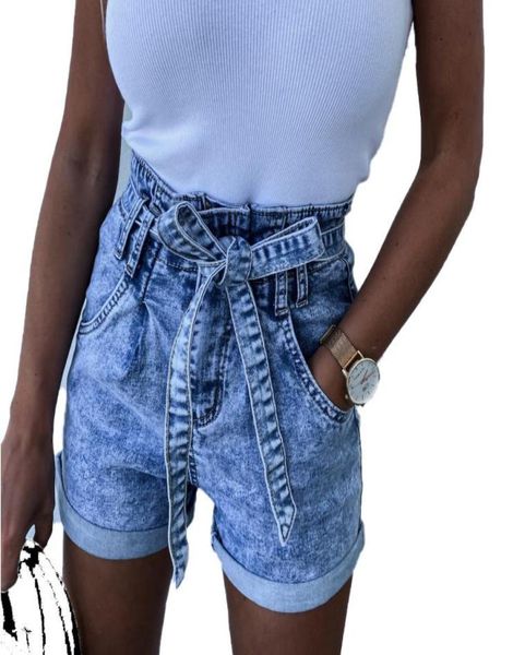 

women high waist lace up jean shorts wide leg loose denim shorts with belt female fashion summer ladies rolled short jeans mujer5588233, White;black