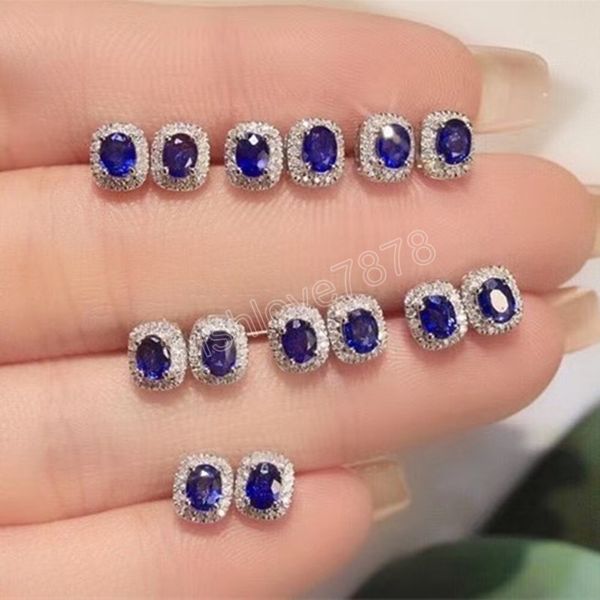 

white royal blue color oval aaa zircon stud earrings for women jewelry elegant charm ear-studs, Golden;silver