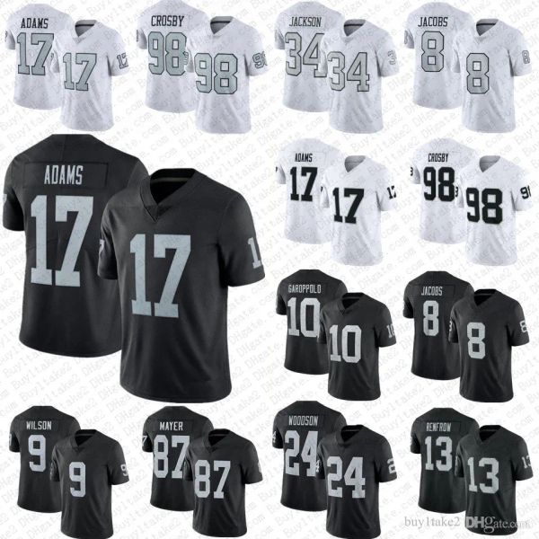 

custom men oakland''raiders''8 josh jacobs davante adams maxx crosby football jersey 10 jimmy garoppolo hunter renfrow b, Black;red